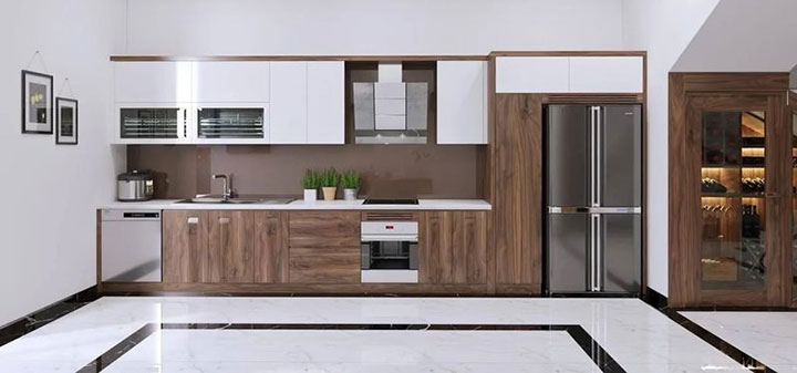 Tủ bếp màu gỗ óc chó