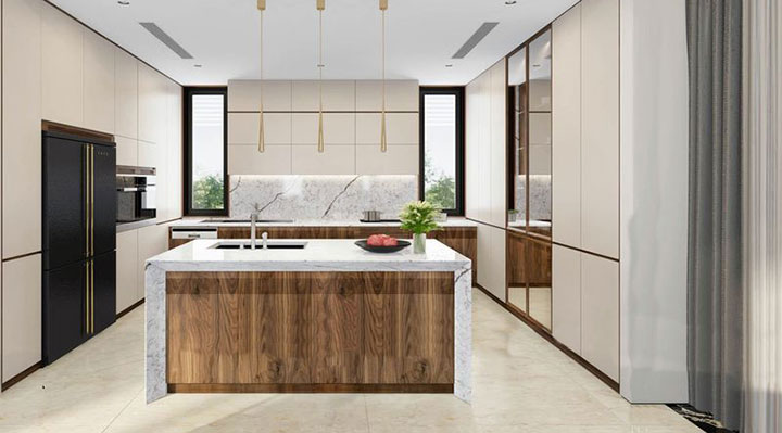 Tủ bếp màu gỗ óc chó