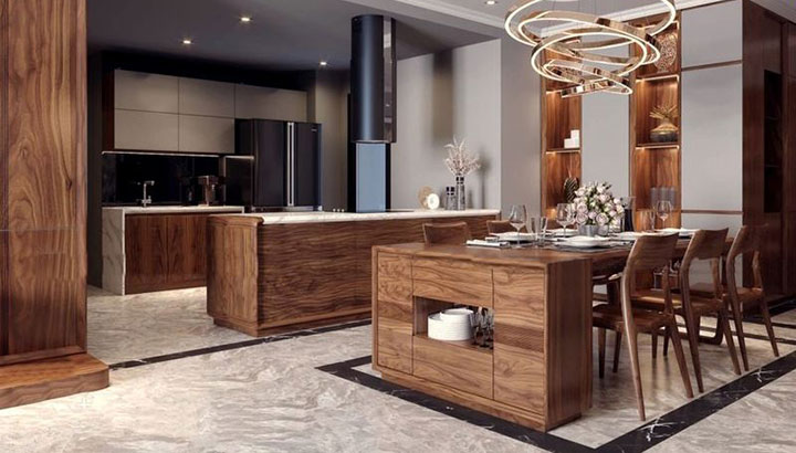 Tủ bếp màu gỗ óc chó