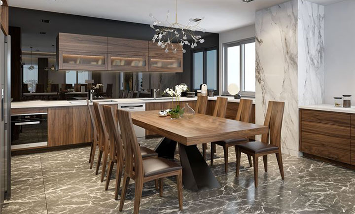 Tủ bếp màu gỗ óc chó