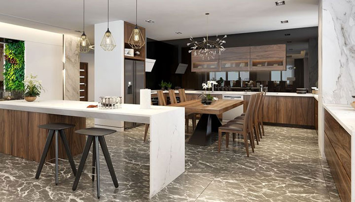 Tủ bếp màu gỗ óc chó