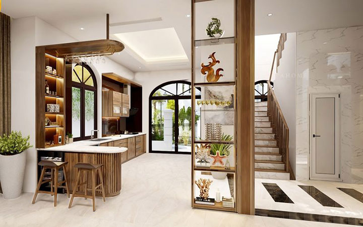 Tủ bếp màu gỗ óc chó