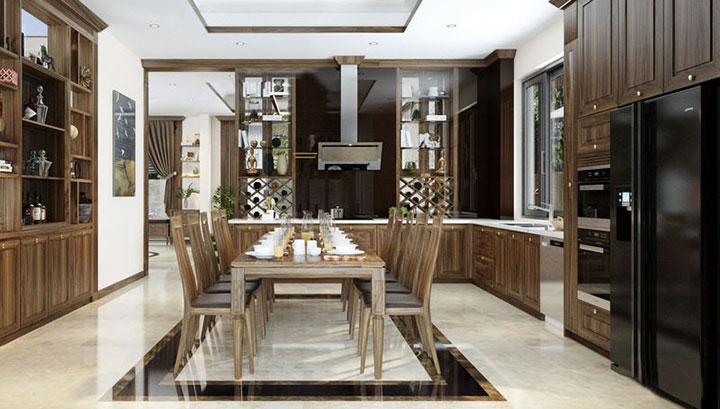 Tủ bếp màu gỗ óc chó