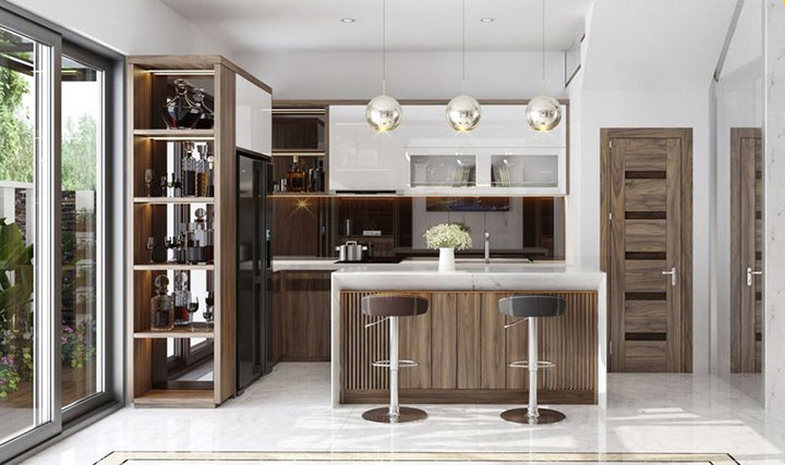 Tủ bếp màu gỗ óc chó