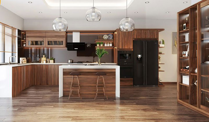 Tủ bếp màu gỗ óc chó