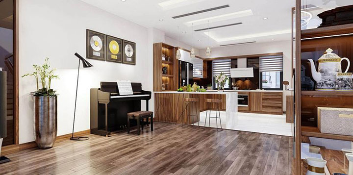 Tủ bếp màu gỗ óc chó