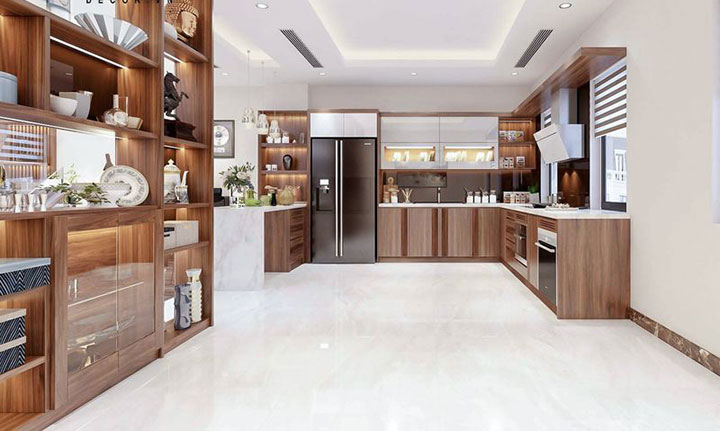 Tủ bếp màu gỗ óc chó