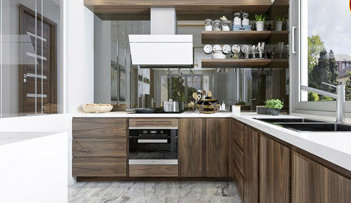 Tủ bếp màu gỗ óc chó