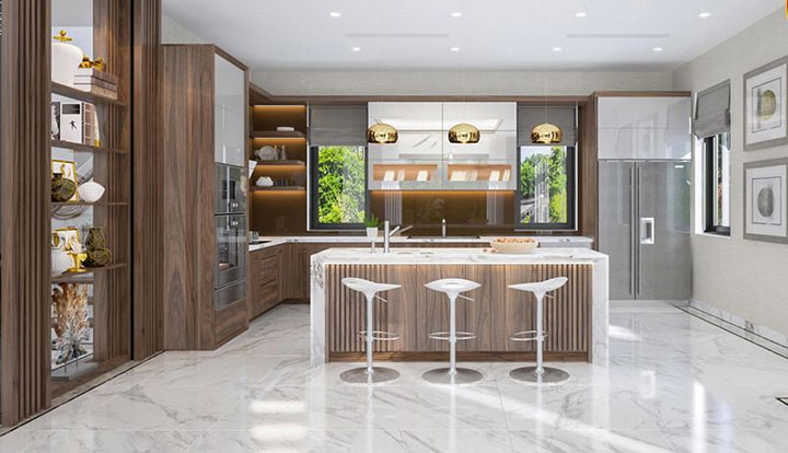 Tủ bếp màu gỗ óc chó