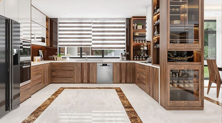 Tủ bếp màu gỗ óc chó