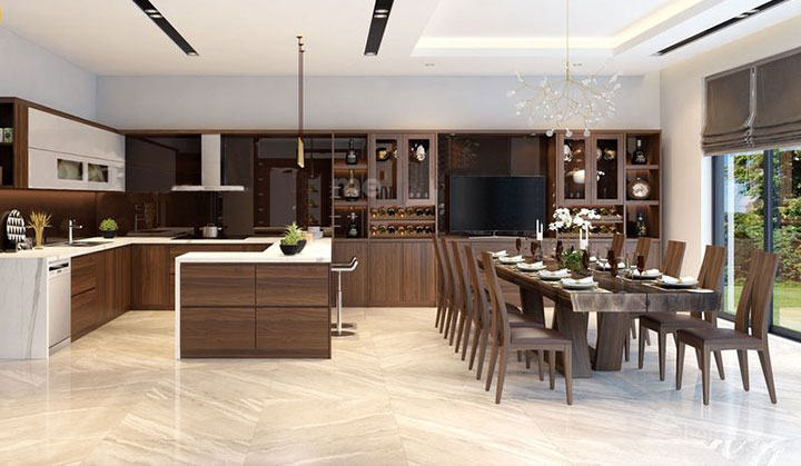 Tủ bếp màu gỗ óc chó