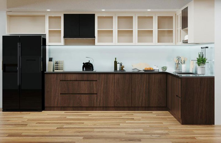 Tủ bếp màu gỗ óc chó