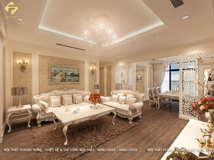 Thiết kế nội thất phòng khách đẹp tân cổ điển
