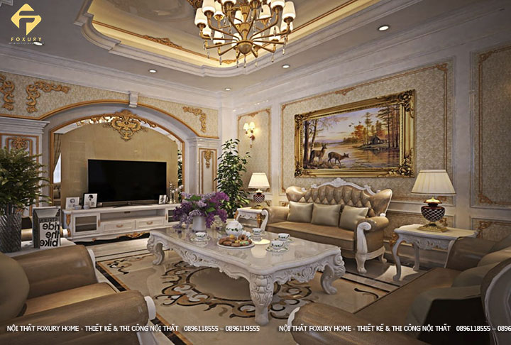 Thiết kế nội thất phòng khách đẹp tân cổ điển