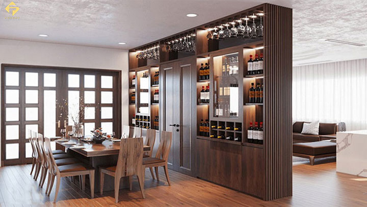 vách ngăn bếp và phòng khách