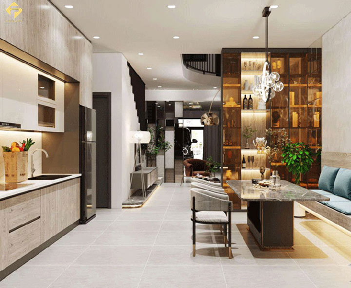 vách ngăn bếp và phòng khách