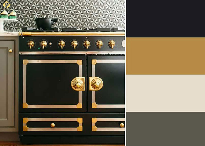 phối màu phòng bếp đen và vàng