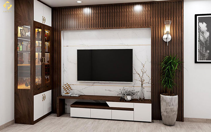 Vách ngăn kết hợp tủ rượu kết hợp kệ tivi phòng khách