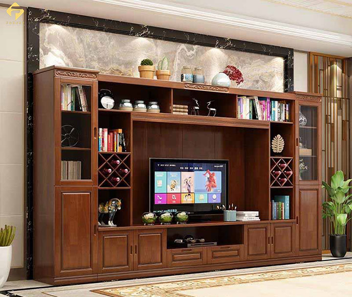 Vách ngăn kết hợp tủ rượu kết hợp kệ tivi phòng khách