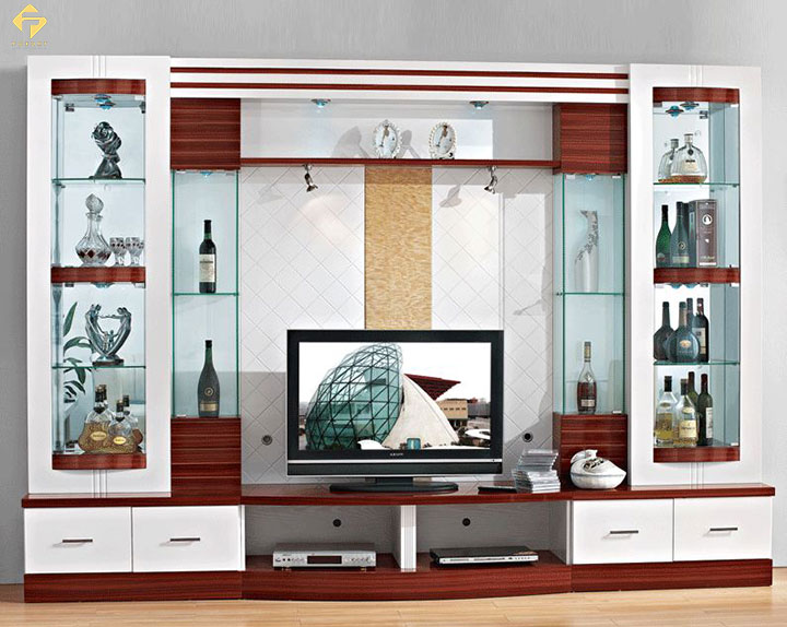 Vách ngăn kết hợp tủ rượu kết hợp kệ tivi phòng khách