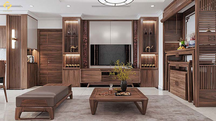 Vách ngăn kết hợp tủ rượu kết hợp kệ tivi phòng khách