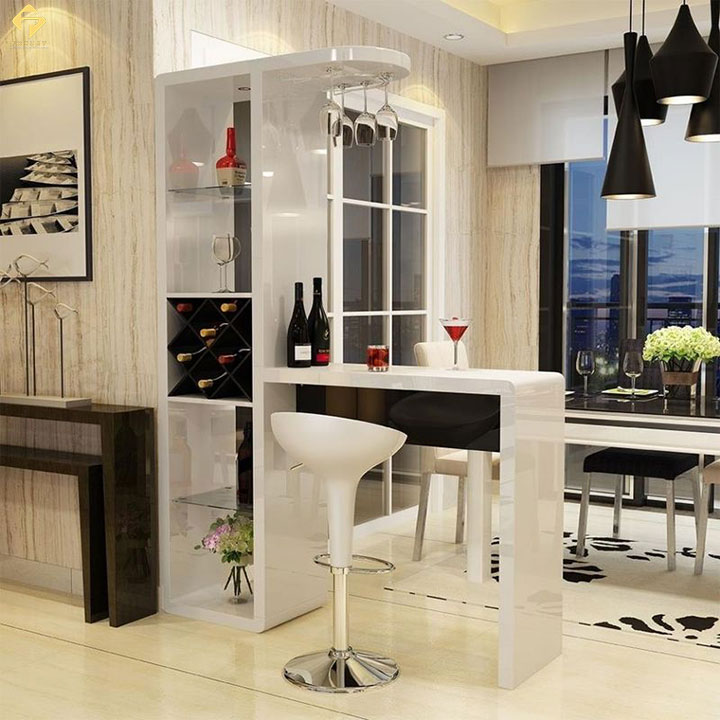 Vách ngăn kết hợp tủ rượu quầy bar