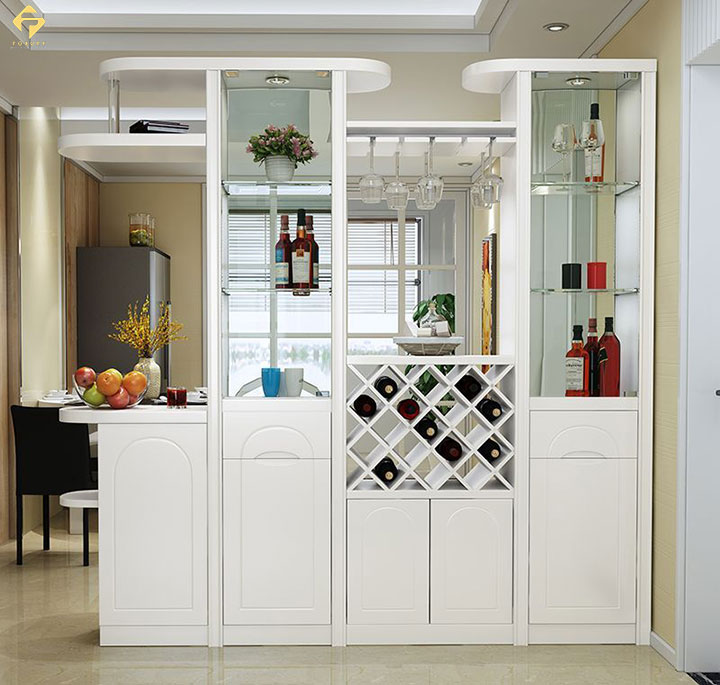 Vách ngăn kết hợp tủ rượu quầy bar