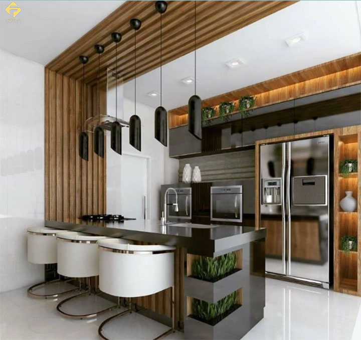 Vách ngăn kết hợp tủ rượu quầy bar