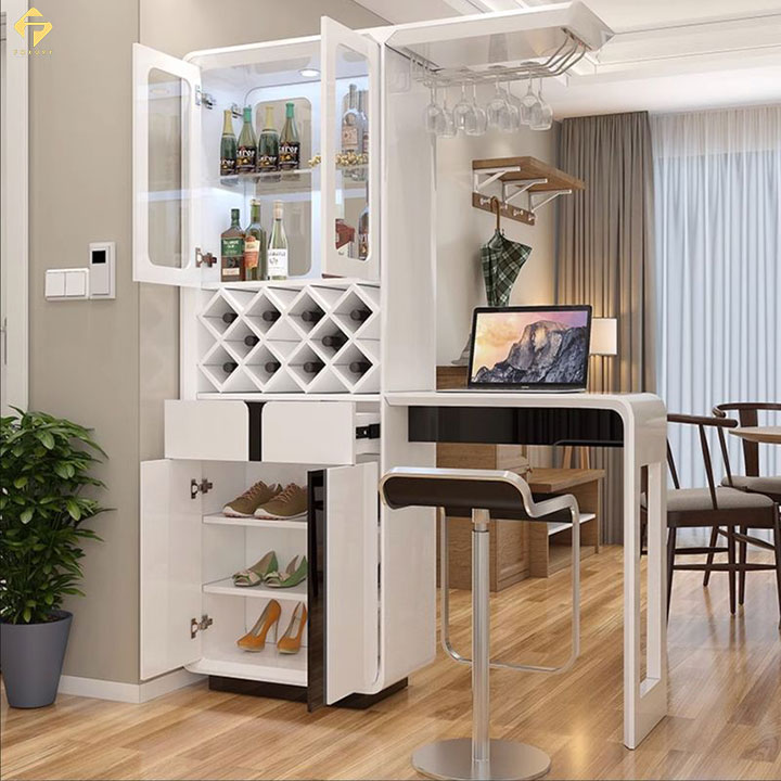 Vách ngăn kết hợp tủ rượu quầy bar