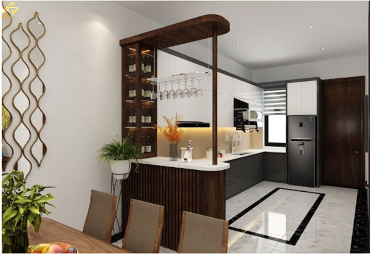 Vách ngăn kết hợp tủ rượu quầy bar