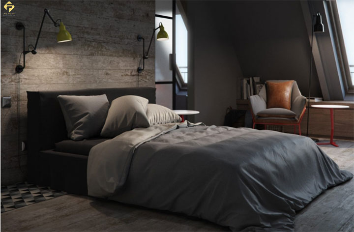 phối màu nội thất phòng ngủ màu đen