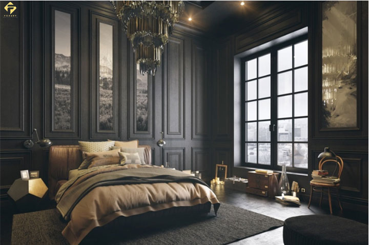 phối màu nội thất phòng ngủ màu đen