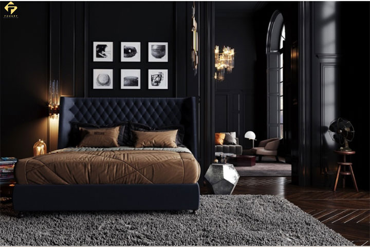 phối màu nội thất phòng ngủ màu đen