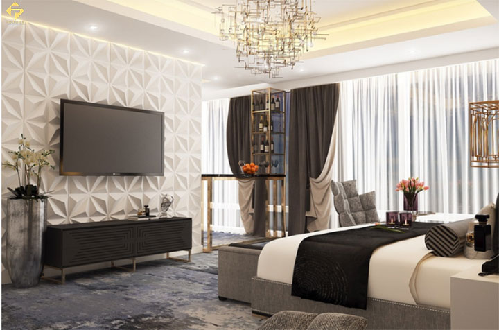 phối màu nội thất phòng ngủ màu đen