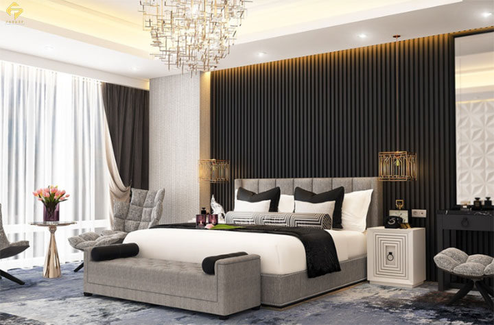 phối màu nội thất phòng ngủ màu đen