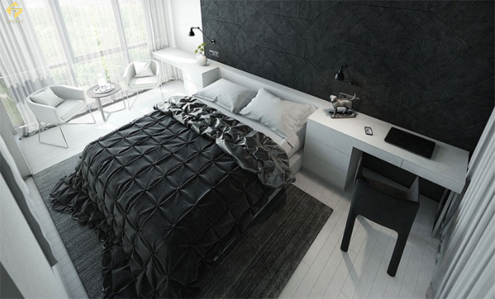 phối màu nội thất phòng ngủ màu đen