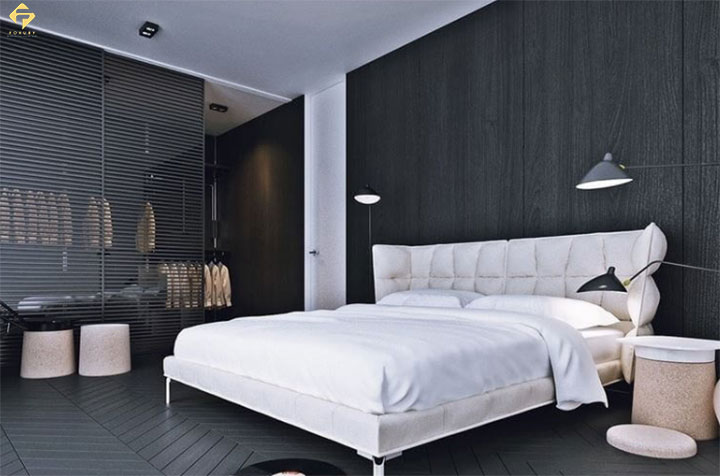 phối màu nội thất phòng ngủ màu đen