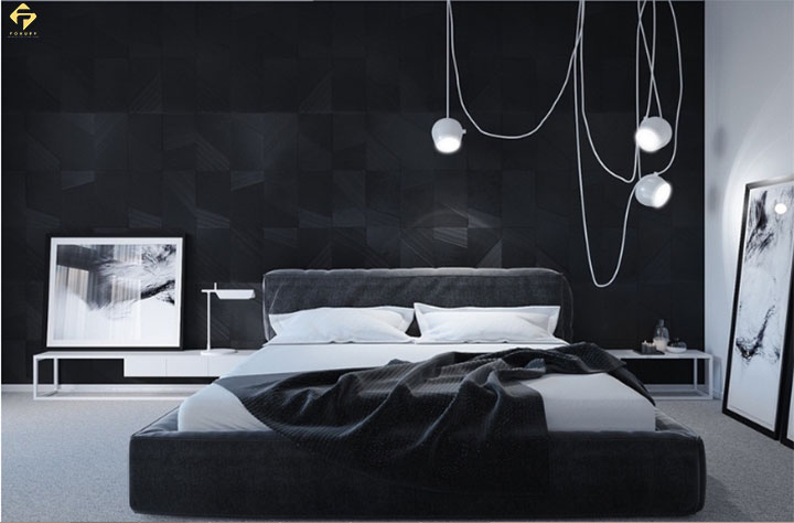 phối màu nội thất phòng ngủ màu đen