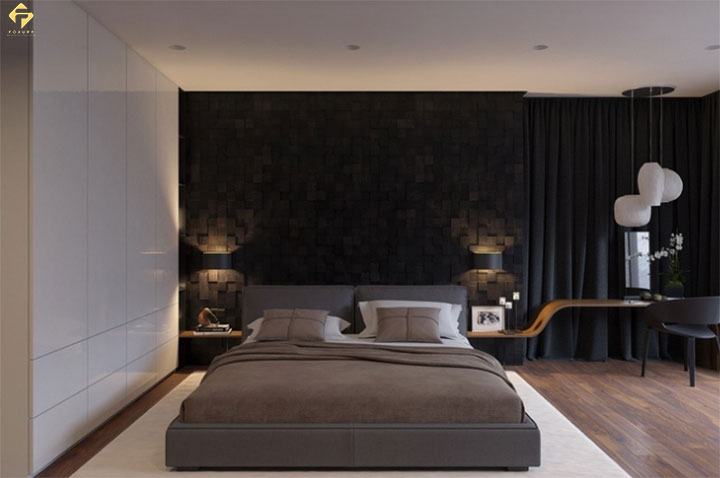 phối màu nội thất phòng ngủ màu đen