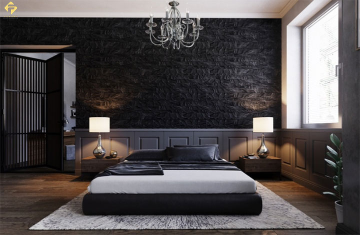 phối màu nội thất phòng ngủ màu đen