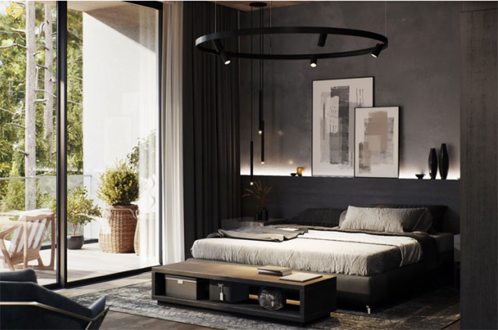 phối màu nội thất phòng ngủ màu đen