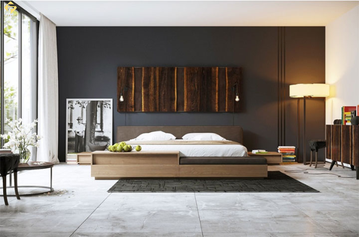 phối màu nội thất phòng ngủ màu đen