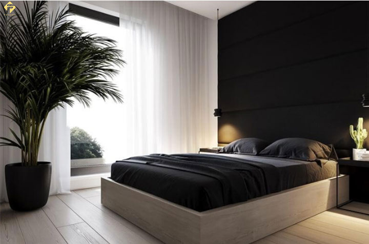 phối màu nội thất phòng ngủ màu đen