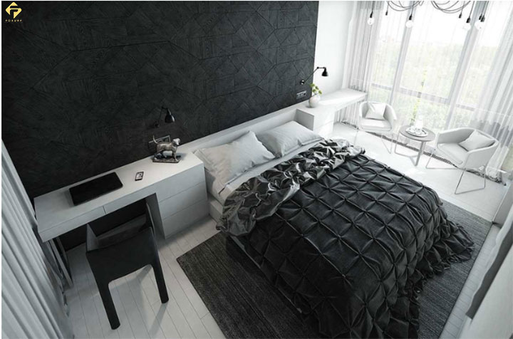 phối màu nội thất phòng ngủ màu đen