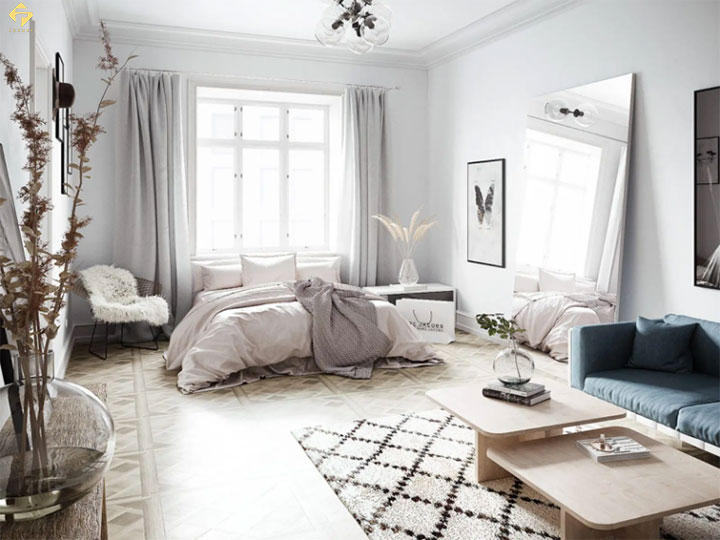 phối màu nội thất phòng ngủ màu trắng