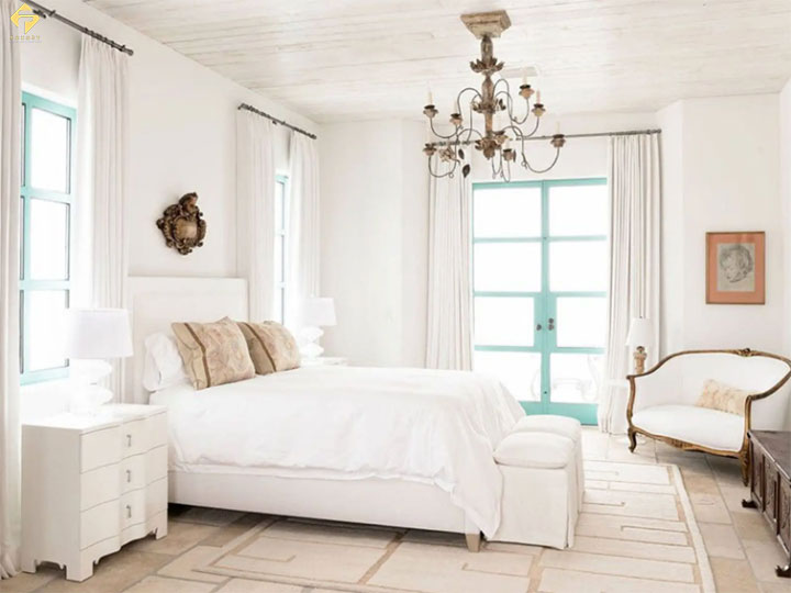 phối màu nội thất phòng ngủ màu trắng