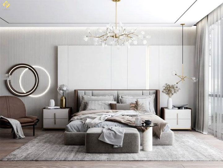 phối màu nội thất phòng ngủ màu trắng