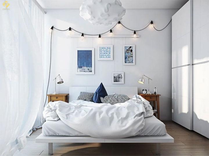 phối màu nội thất phòng ngủ màu trắng