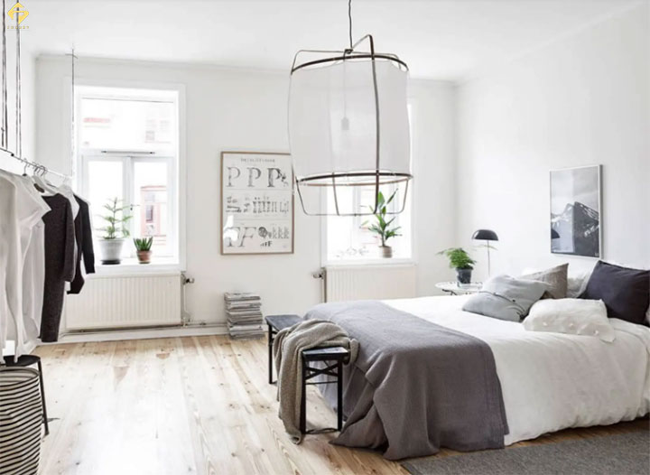 phối màu nội thất phòng ngủ màu trắng