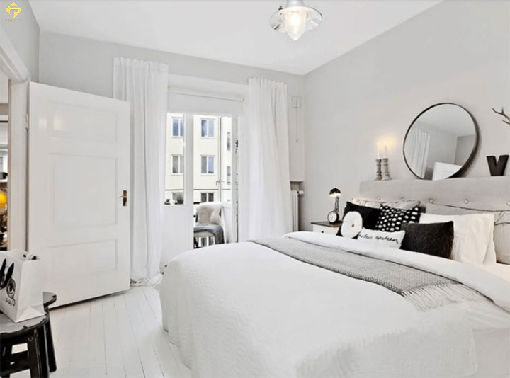 phối màu nội thất phòng ngủ màu trắng